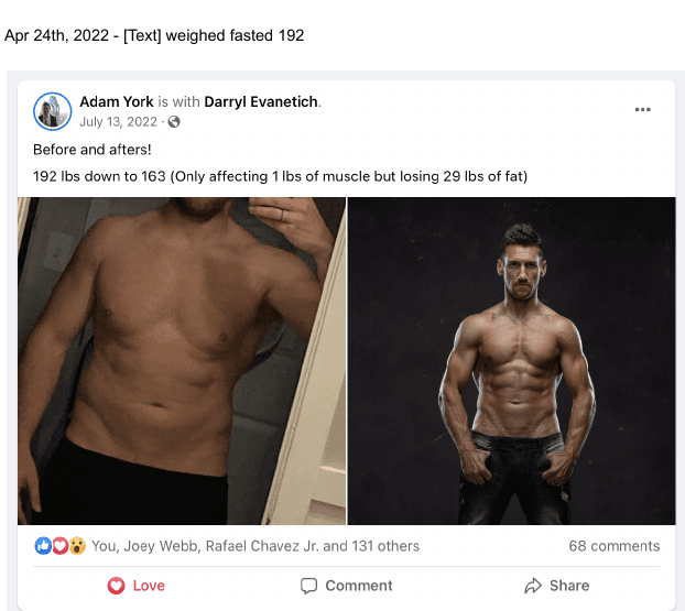 Adam York Facebook transformation post